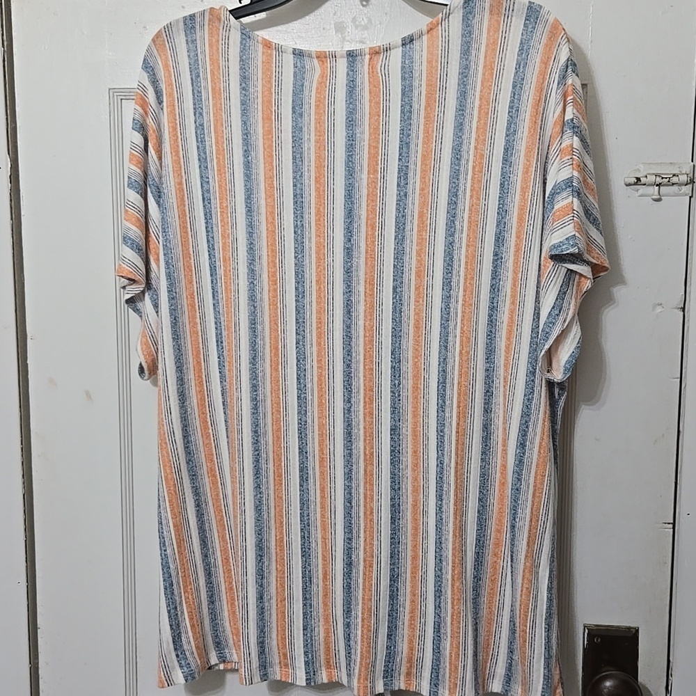 Blue Mood Women's Striped Button-Down Top Tie Waist Blue and Orange 2X - Picture 5 of 5